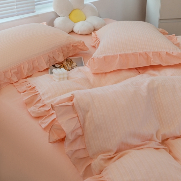 91家纺网 家纺一手货源 找家纺 （总）品乐2024纯色全棉缕空麻花水洗棉花边四件套