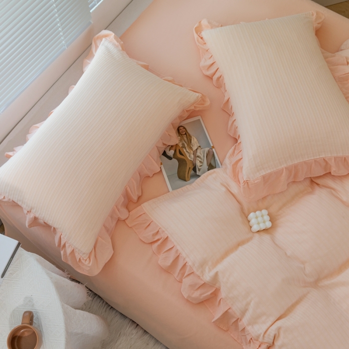 91家纺网 家纺一手货源 找家纺 （总）品乐2024纯色全棉缕空麻花水洗棉花边四件套