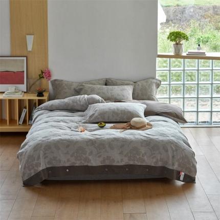 91家纺网 家纺一手货源 找家纺 安莱生活 2023新款双层纱大提花高奢工艺款花都系列四件套 花都-浅灰