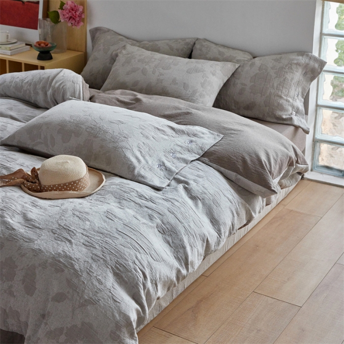 91家纺网 家纺一手货源 找家纺 安莱生活 2023新款双层纱大提花高奢工艺款花都系列四件套 花都-浅灰