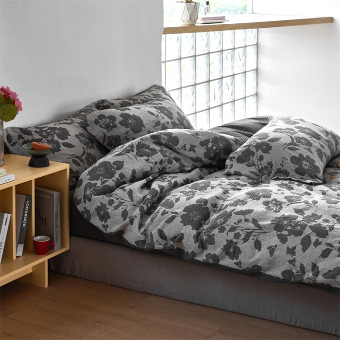 91家纺网 家纺一手货源 找家纺 安莱生活 2023新款双层纱大提花高奢工艺款花都系列四件套 花都-深灰