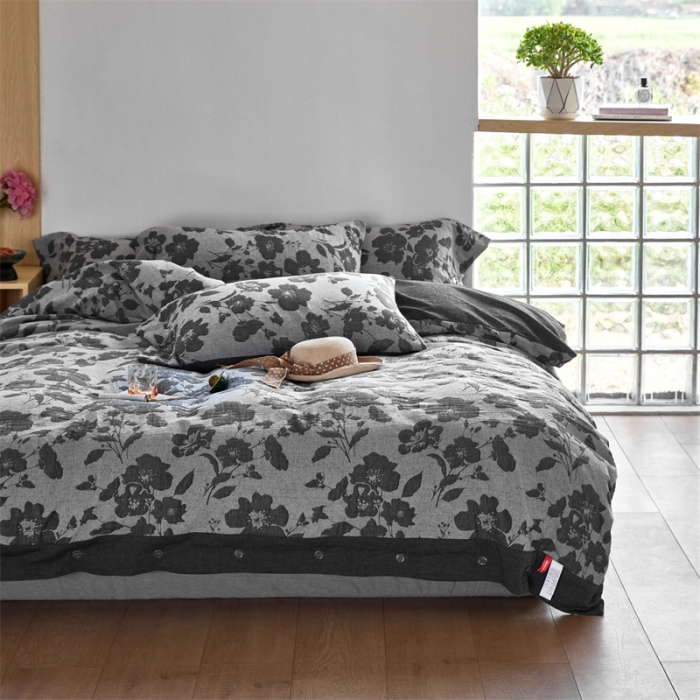 91家纺网 家纺一手货源 找家纺 安莱生活 2023新款双层纱大提花高奢工艺款花都系列四件套 花都-深灰