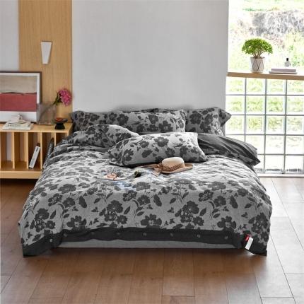 安莱生活 2023新款双层纱大提花高奢工艺款花都系列四件套 花都-深灰