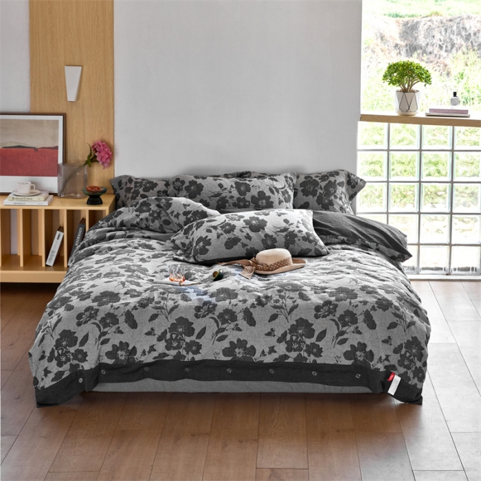 91家纺网 家纺一手货源 找家纺 安莱生活 2023新款双层纱大提花高奢工艺款花都系列四件套 花都-深灰