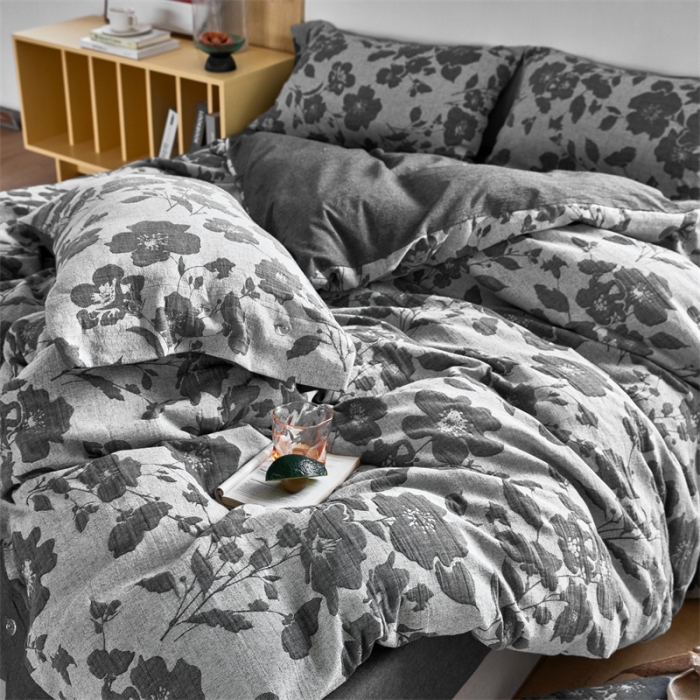 91家纺网 家纺一手货源 找家纺 安莱生活 2023新款双层纱大提花高奢工艺款花都系列四件套 花都-深灰
