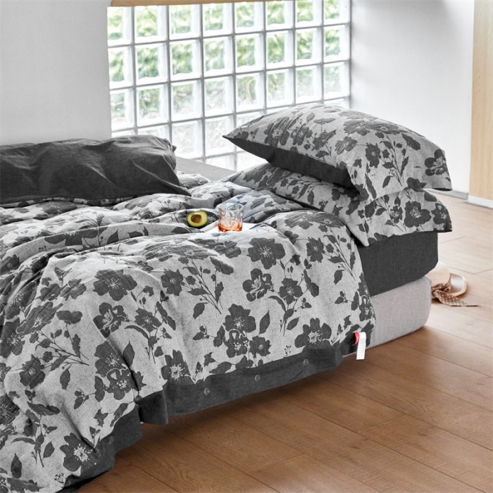 91家纺网 家纺一手货源 找家纺 安莱生活 2023新款双层纱大提花高奢工艺款花都系列四件套 花都-深灰