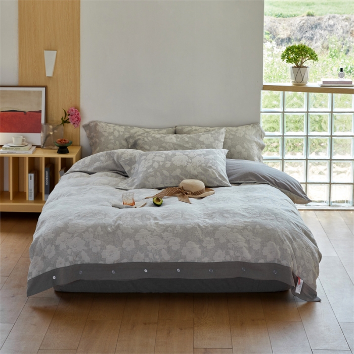 91家纺网 家纺一手货源 找家纺 安莱生活 2023新款双层纱大提花高奢工艺款花都系列四件套 花都-银灰