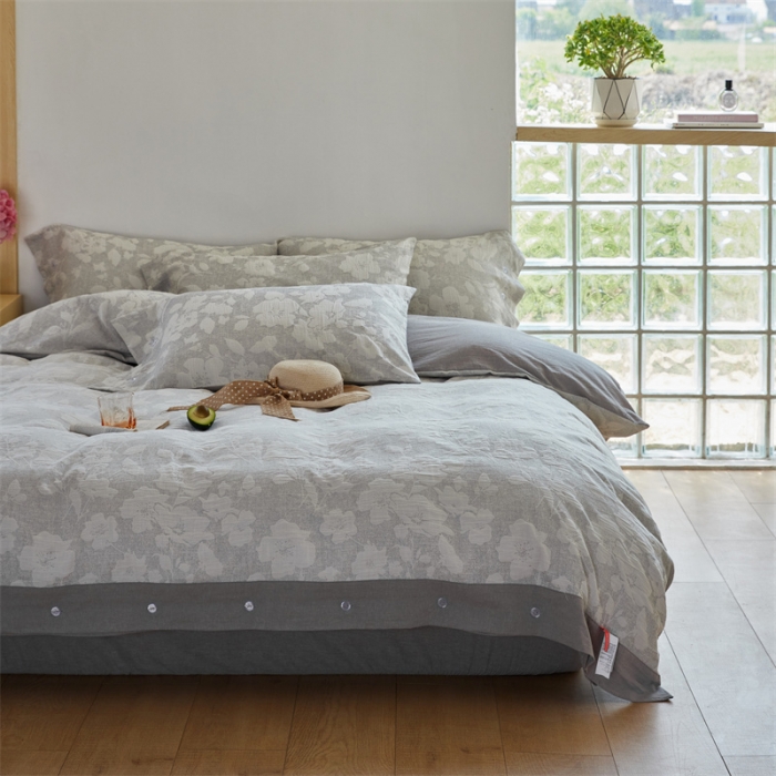 91家纺网 家纺一手货源 找家纺 安莱生活 2023新款双层纱大提花高奢工艺款花都系列四件套 花都-银灰