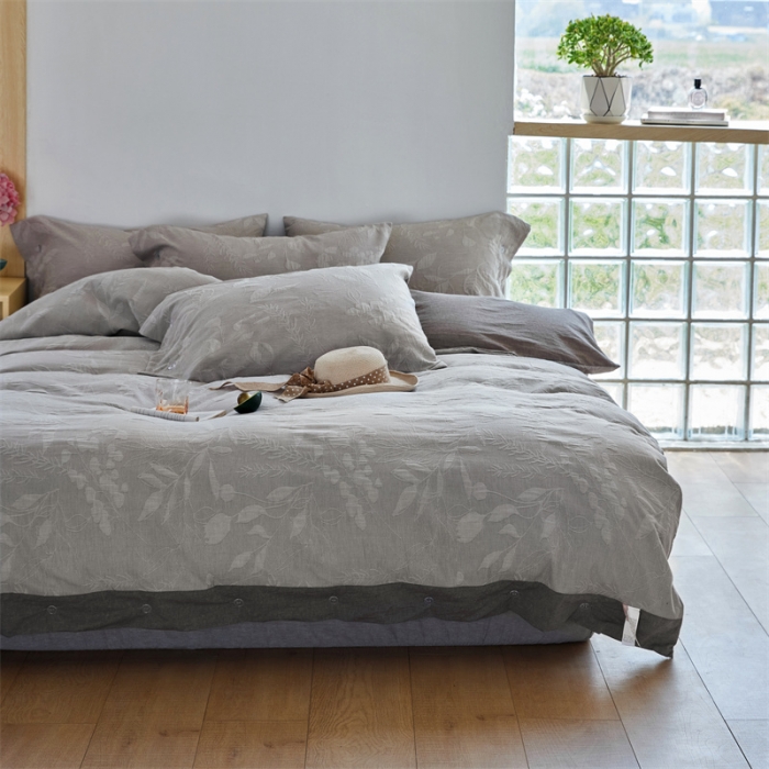 91家纺网 家纺一手货源 找家纺 (总) 安莱生活 2023新款双层纱大提花高奢工艺款叶影系列四件套