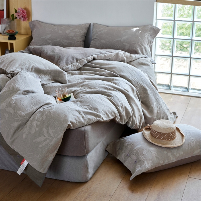 91家纺网 家纺一手货源 找家纺 (总) 安莱生活 2023新款双层纱大提花高奢工艺款叶影系列四件套