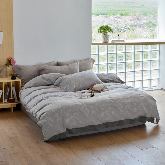 91家纺网 家纺一手货源 找家纺 (总) 安莱生活 2023新款双层纱大提花高奢工艺款叶影系列四件套