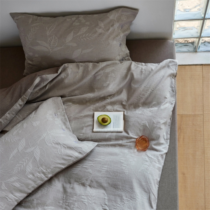 91家纺网 家纺一手货源 找家纺 安莱生活 2023新款双层纱大提花高奢工艺款叶影系列四件套 叶影-浅灰