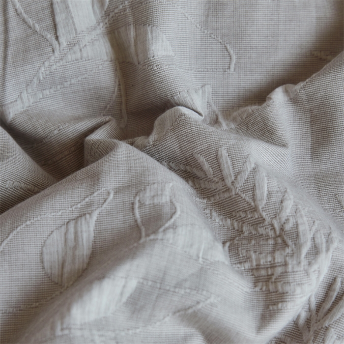 91家纺网 家纺一手货源 找家纺 安莱生活 2023新款双层纱大提花高奢工艺款叶影系列四件套 叶影-浅灰