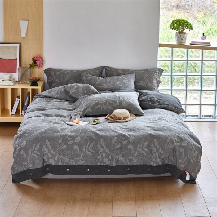 91家纺网 家纺一手货源 找家纺 安莱生活 2023新款双层纱大提花高奢工艺款叶影系列四件套 叶影-深灰