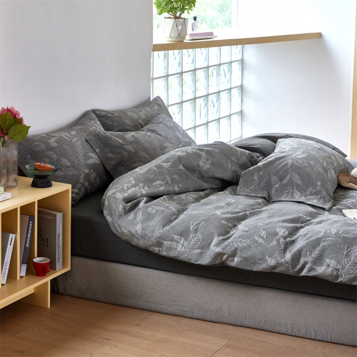 91家纺网 家纺一手货源 找家纺 安莱生活 2023新款双层纱大提花高奢工艺款叶影系列四件套 叶影-深灰