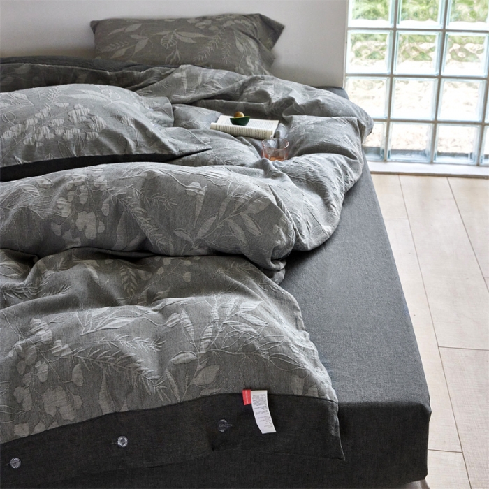 91家纺网 家纺一手货源 找家纺 安莱生活 2023新款双层纱大提花高奢工艺款叶影系列四件套 叶影-深灰