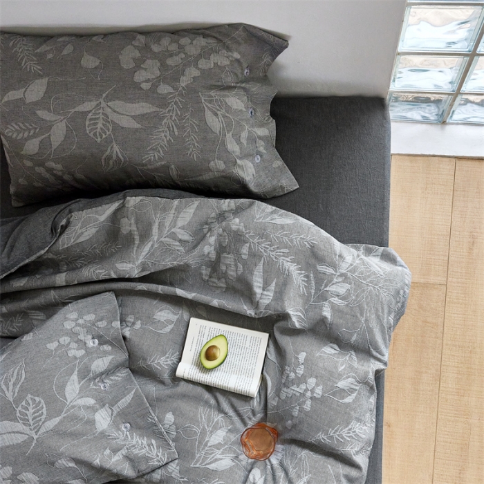 91家纺网 家纺一手货源 找家纺 安莱生活 2023新款双层纱大提花高奢工艺款叶影系列四件套 叶影-深灰