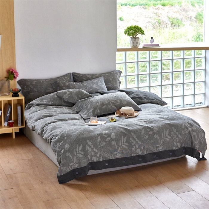 91家纺网 家纺一手货源 找家纺 安莱生活 2023新款双层纱大提花高奢工艺款叶影系列四件套 叶影-深灰