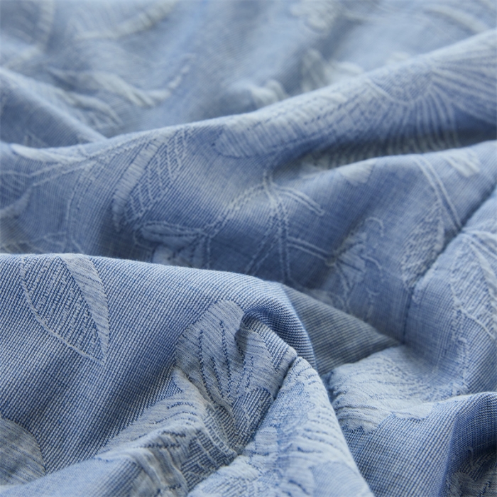 91家纺网 家纺一手货源 找家纺 安莱生活 2023新款双层纱大提花馥香夏被及夏被四件套 馥香-深蓝