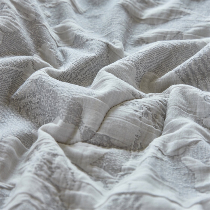 91家纺网 家纺一手货源 找家纺 安莱生活 2023新款双层纱大提花花都夏被及夏被四件套 花都-银灰