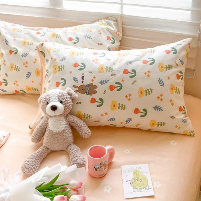 91家纺网 家纺一手货源 找家纺 顾里家纺 2023新款40支13372全棉四季款韩系氛围四件套 春日花兔