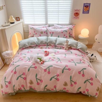 顾里家纺 2023新款40支13372全棉四季款韩系氛围四件套 粉雾樱桃