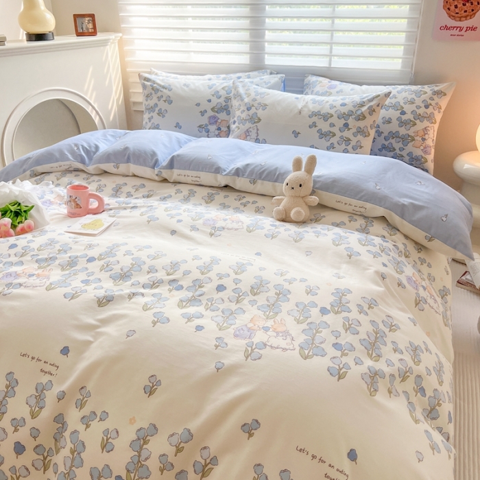 91家纺网 家纺一手货源 找家纺 顾里家纺 2023新款40支13372全棉四季款韩系氛围四件套 铃兰小兔