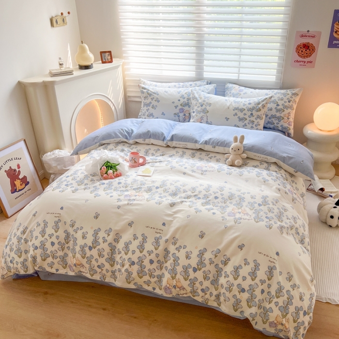 91家纺网 家纺一手货源 找家纺 顾里家纺 2023新款40支13372全棉四季款韩系氛围四件套 铃兰小兔