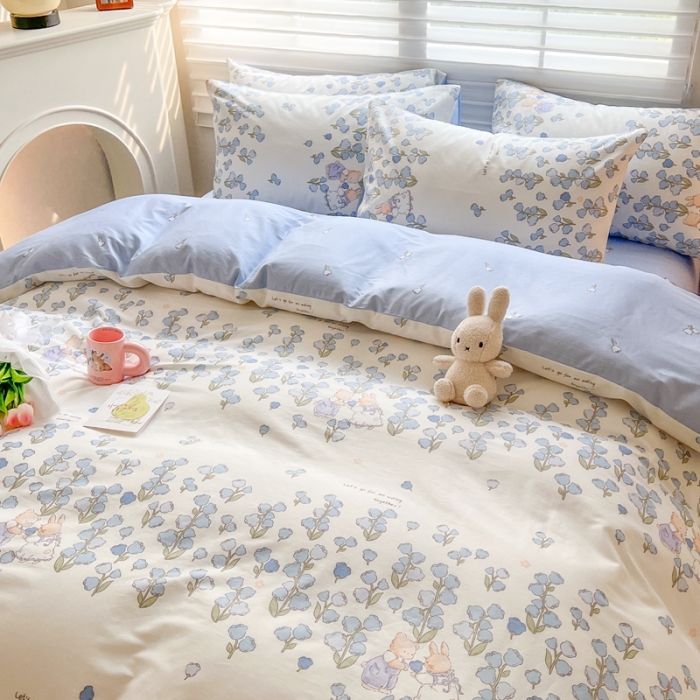 91家纺网 家纺一手货源 找家纺 顾里家纺 2023新款40支13372全棉四季款韩系氛围四件套 铃兰小兔