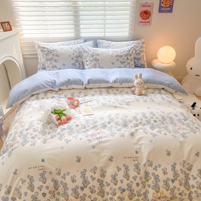 91家纺网 家纺一手货源 找家纺 顾里家纺 2023新款40支13372全棉四季款韩系氛围四件套 铃兰小兔