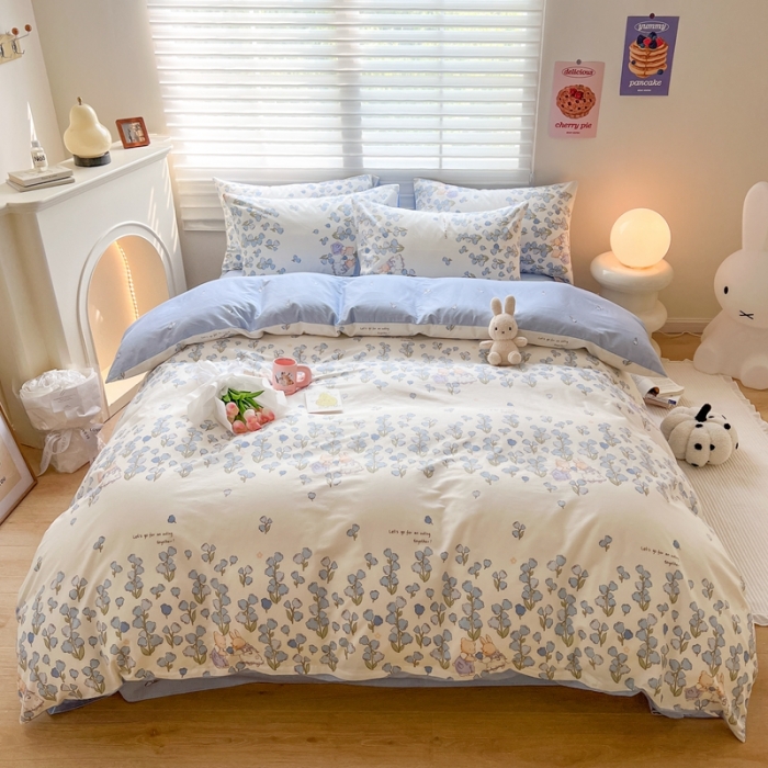 91家纺网 家纺一手货源 找家纺 顾里家纺 2023新款40支13372全棉四季款韩系氛围四件套 铃兰小兔