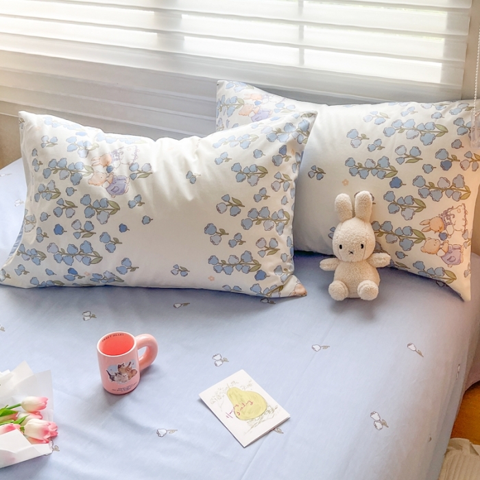 91家纺网 家纺一手货源 找家纺 顾里家纺 2023新款40支13372全棉四季款韩系氛围四件套 铃兰小兔