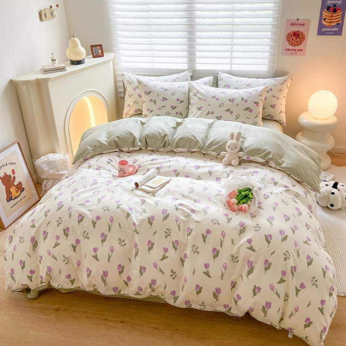 91家纺网 家纺一手货源 找家纺 顾里家纺 2023新款40支13372全棉四季款韩系氛围四件套 梦予幻境