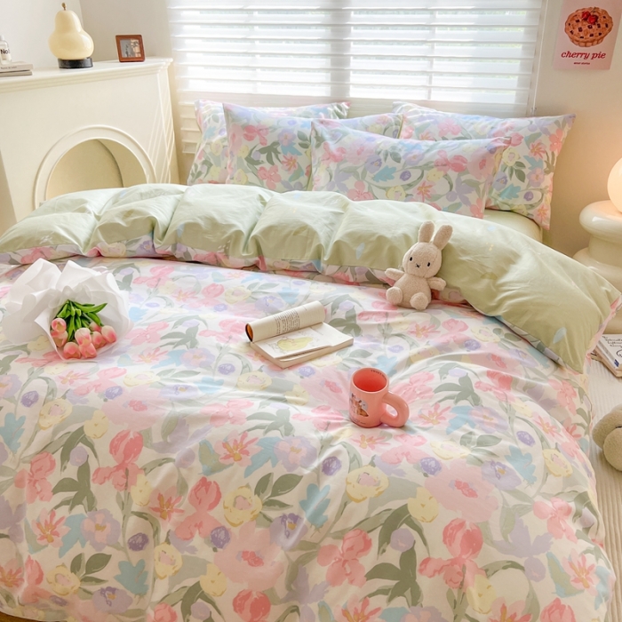 91家纺网 家纺一手货源 找家纺 顾里家纺 2023新款40支13372全棉四季款韩系氛围四件套 莫奈花园