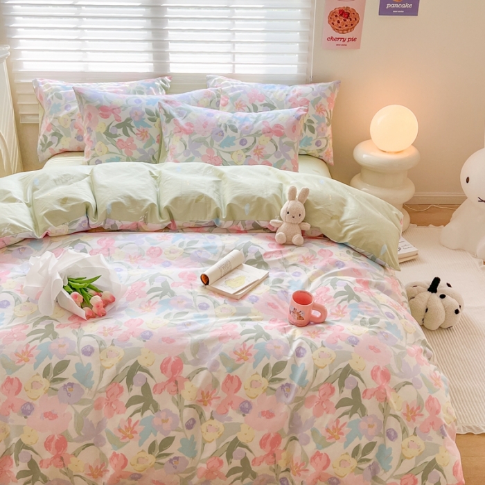 91家纺网 家纺一手货源 找家纺 顾里家纺 2023新款40支13372全棉四季款韩系氛围四件套 莫奈花园