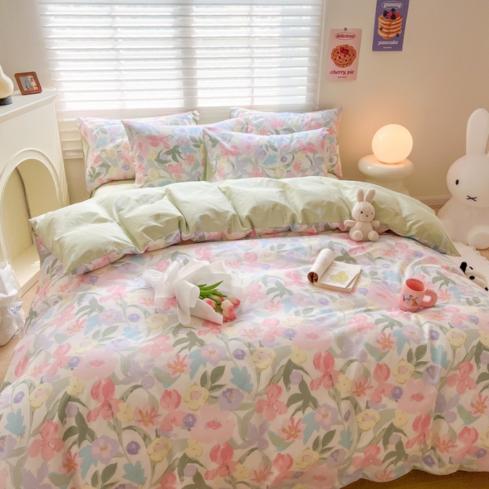 91家纺网 家纺一手货源 找家纺 顾里家纺 2023新款40支13372全棉四季款韩系氛围四件套 莫奈花园