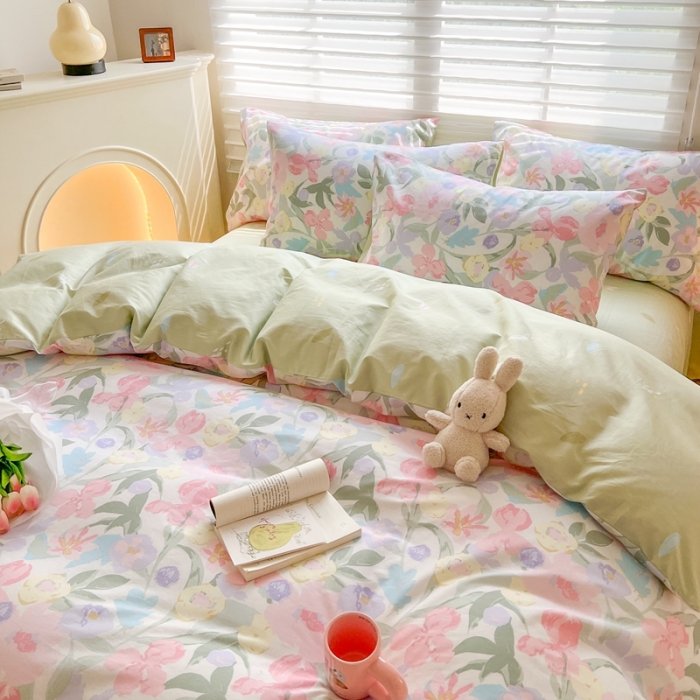 91家纺网 家纺一手货源 找家纺 顾里家纺 2023新款40支13372全棉四季款韩系氛围四件套 莫奈花园