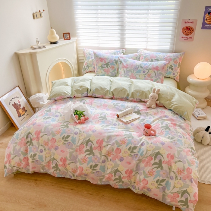 91家纺网 家纺一手货源 找家纺 顾里家纺 2023新款40支13372全棉四季款韩系氛围四件套 莫奈花园