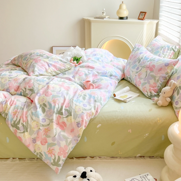 91家纺网 家纺一手货源 找家纺 顾里家纺 2023新款40支13372全棉四季款韩系氛围四件套 莫奈花园