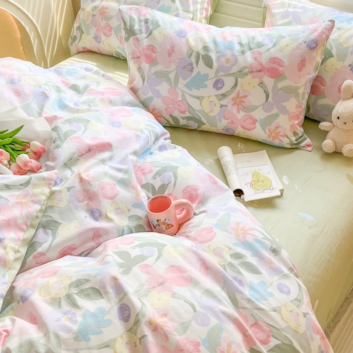 91家纺网 家纺一手货源 找家纺 顾里家纺 2023新款40支13372全棉四季款韩系氛围四件套 莫奈花园