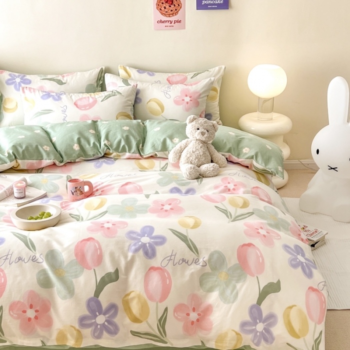 91家纺网 家纺一手货源 找家纺 顾里家纺 2023新款40支13372全棉四季款韩系氛围四件套 人间浪漫