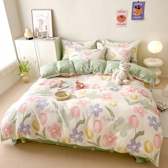 91家纺网 家纺一手货源 找家纺 顾里家纺 2023新款40支13372全棉四季款韩系氛围四件套 人间浪漫