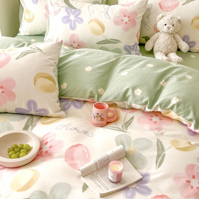 91家纺网 家纺一手货源 找家纺 顾里家纺 2023新款40支13372全棉四季款韩系氛围四件套 人间浪漫