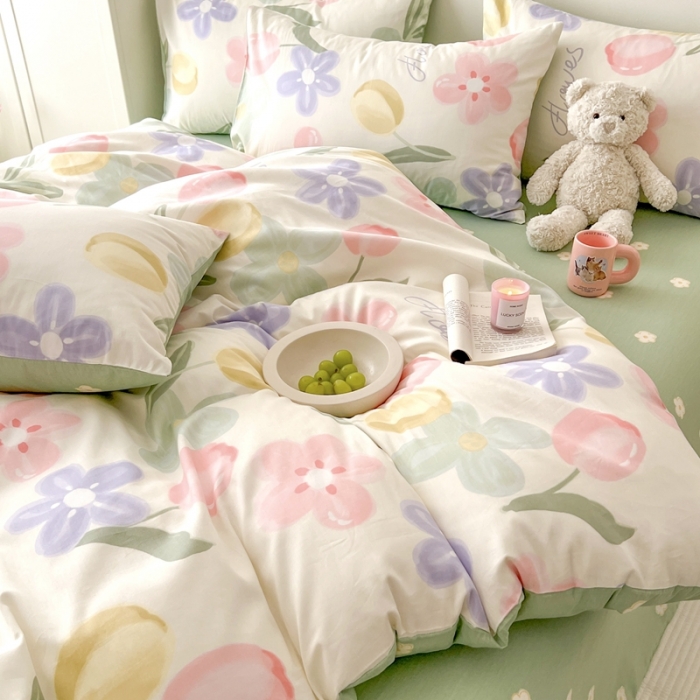 91家纺网 家纺一手货源 找家纺 顾里家纺 2023新款40支13372全棉四季款韩系氛围四件套 人间浪漫