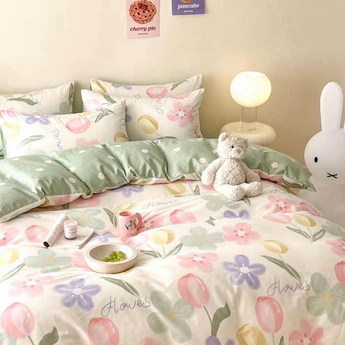 91家纺网 家纺一手货源 找家纺 顾里家纺 2023新款40支13372全棉四季款韩系氛围四件套 人间浪漫