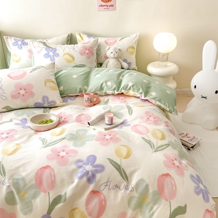 91家纺网 家纺一手货源 找家纺 顾里家纺 2023新款40支13372全棉四季款韩系氛围四件套 人间浪漫