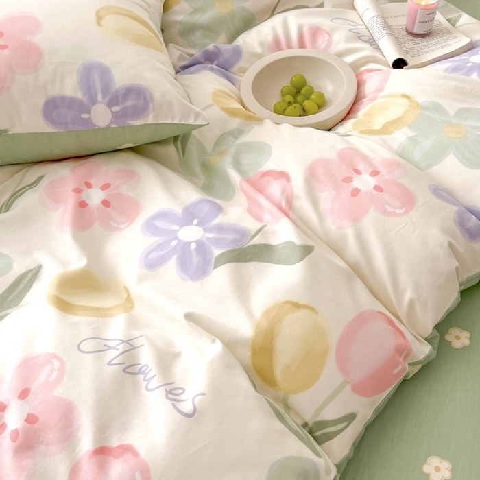 91家纺网 家纺一手货源 找家纺 顾里家纺 2023新款40支13372全棉四季款韩系氛围四件套 人间浪漫