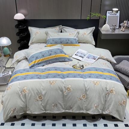 91家纺网 家纺一手货源 找家纺 喜四方 2024新款全棉磨毛全棉印花四件套 香气弥漫-灰