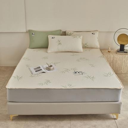 千朵森 2024新款熊猫绣花款冰感丝凉席三件套 绿野仙踪-浅米黄