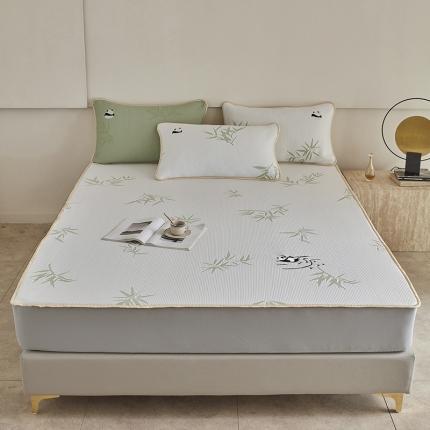 千朵森 2024新款熊猫绣花款冰感丝凉席三件套 绿野仙踪-象牙白